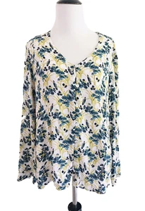 Top donna Jill bottoni davanti M beige maniche lunghe asimmetrico orlo floreale - Foto 1 di 10