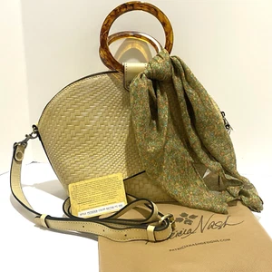 Patricia Nash Meldola Beige Rattan Woven Dome Bag Ring Hande Scarf Strap Dustbag - Picture 1 of 20