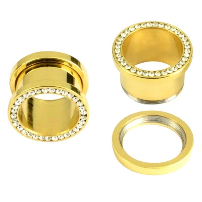 2pc Multi Crystal Gold Ear Gauge Plug Screw Flesh Tunnel Saddle Expander 4-16mm Foto 1 de 4