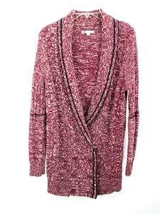 VOLCOM Long Cardigan Sweater Women Juniors Size 14 Maroon Heather Retro 70's - Picture 1 of 15