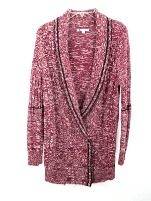 VOLCOM Long Cardigan Sweater Women Juniors Size 14 Maroon Heather Retro 70's - Image 1 of 4