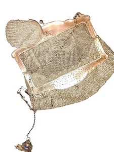 Impresionante Bolso de Malla de Plata Esterlina Victoriana con Cartera de Monedas Dije Esmaltado Azul 194G - Imagen 1 de 24
