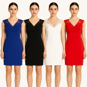 Mini Abito Corto Vestito Donna Stretch Blu Nero Bianco Rosso Pizzo S M L Xl Xxl - Picture 1 of 36