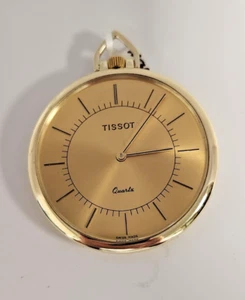 TISSOT 14K YELLOW GOLD POCKET WATCH. SWISS QUARTZ MOVEMENT. - Picture 1 of 9