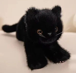 Black Kitten Cat 14" Pillow Stuffed Animal Plush Toys Toddler Doll Kids Gifts - Picture 1 of 2