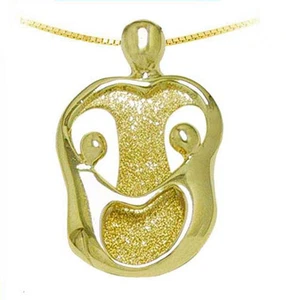 Loving Family Necklace 14K Yellow GOLD Mother & 2 Children Pendant Jewelry - Picture 1 of 5