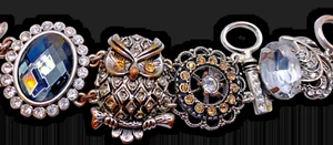 Chain Link 8 Charms Silver Tone Bracelet toggle closure leaves,owl,Dragonfly,key - Picture 1 of 8