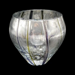 Royal Limited Crystal Blown Glass Vase, 5" Heavy Clear Silver Striped Poland - Picture 1 of 7