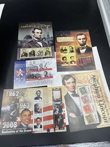 Lot of 5 Collectable Abe Lincoln and Obama Stamp Sheets Antigua Barbuda Tuvalu - Picture 1 of 7