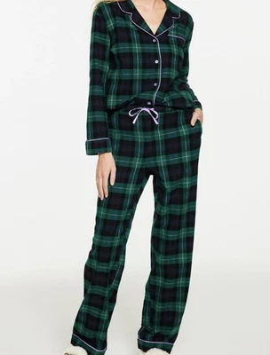 TALBOTS COTTON FLANNEL PAJAMA 套装 - 黑色手表 PLAID 小号 全新 $109 — 第 1/4 张图片