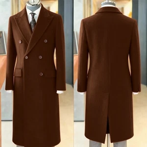 Business Men Overcoats Tweed Warm Long Wool Blend Coats Outwear Double Breasted - Picture 1 of 33