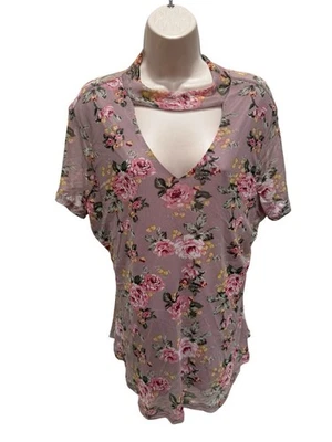 Mujer Talla Grande 1X Casi Famoso Malla Floral Rosa Malva Manga Corta Cuello en V Foto 1 de 4