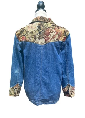 复古 80 年代 90 年代 Blassport 女式刺绣牛仔夹克碎花领 - S — 第 1/4 张图片