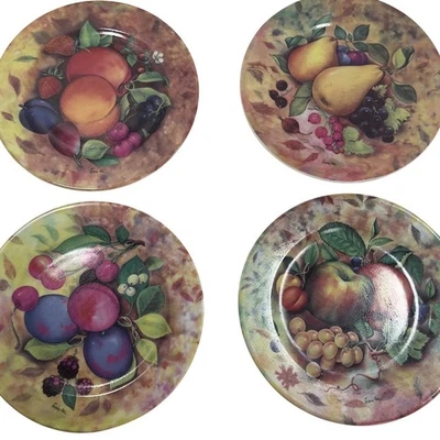 Набор из 4 винтажных салатных тарелок и фруктов 1855 Email De Limoges Marino Godinger 7,5 дюйма - Изображение 1 из 4