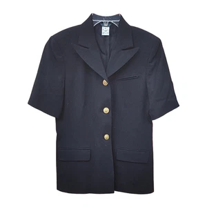 H&W Black Short Sleeve Blazer Gold Buttons 100% Wool Excellent Condition 6/Small - Picture 1 of 7