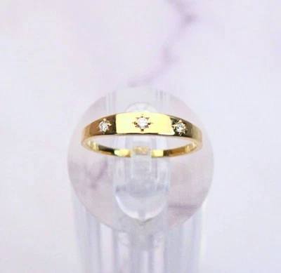 14k solid gold celestial ring with 3 natural diamonds gypsy signet ring inspired - Image 1 of 4
