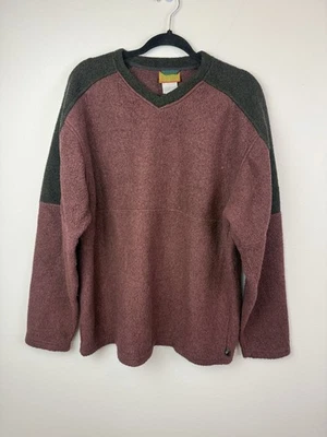 Vintage Y2K Horny Toad Pullover Fleece V Neck Sweater Red Brown Men's M Sherpa - Image 1 of 4