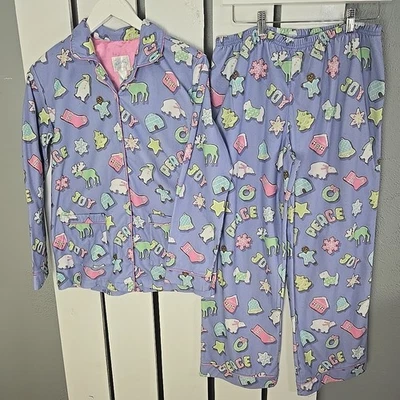 Nick & Nora Mujer 2 Piezas PJ Set XL Púrpura Rosa Navidad Galletas Patrón Foto 1 de 4