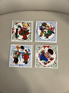 Vintage Jasco Lot of 4 Tile Trivets Christmas Girl at Mailbox Boy Praying Taiwan - Picture 1 of 7