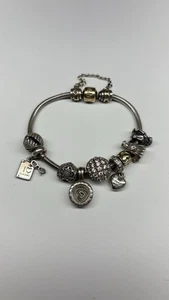 Pandora Bracelet Of Silver With Gold, Comes With 2 Charms of 14k Gold. - Picture 1 of 14