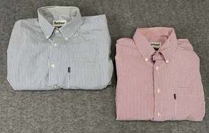 Lot of 2 Barbour Shirts Mens 2XL 100% Cotton Skelton Blue/ Red Button Down - Picture 1 of 24