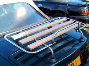 Boot / luggage rack Mazda MX5, Eunos, MX-5 1989-2005, stainless steel / wood s/s - Picture 1 of 2