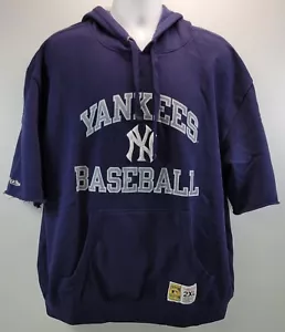 A) Mitchell & Ness Cooperstown New York Yankees Short Sleeve Blue Hoodie XXL - Picture 1 of 12