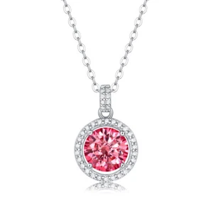 Collar Halo Diamante Moissanita Corte Redondo 1-3 quilates Oro Blanco 14K Bien - Imagen 1 de 10
