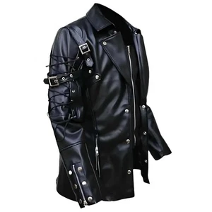 Gothic Steampunk Black Leather Trench Coat – Rock Punk Matrix Germanic Cosplay - Picture 1 of 3