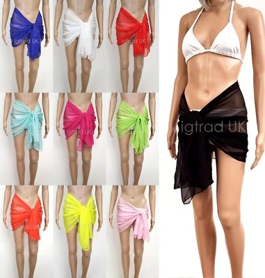 Mini Sarongs Short Sheer Chiffon Swimwear Cover Up Wrap One Size To Fit UK 8-16 - Image 1 of 3