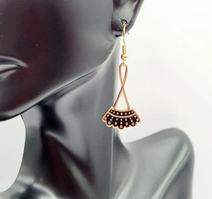 Dissent Collar Gold Tone Black Enamel Dangle Drop Hook Style Pierced Earrings - Picture 1 of 22