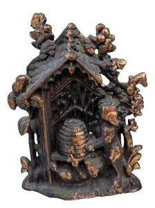 Vintage Honey Bear Beehive Copper Wash Cast Iron Metal Penny Bank - Picture 1 of 9