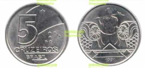 T1 Brazil 5 Cruzeiros 1990-1991 Fisher thick planchet 4g 22mm Steel Coin km618.1 - Picture 1 of 1