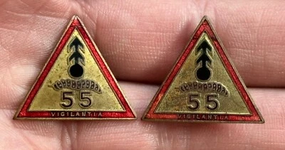 2 WWII WW2 US Army 55th Air Defense Artillery DUI Crest Military Insignia Pins - Image 1 of 4