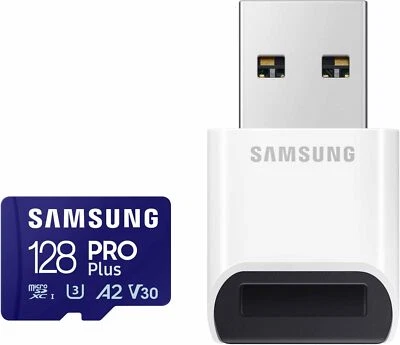 SAMSUNG PRO Plus microSD Memory Card + Reader, 128GB MicroSDXC, Up to 180 MB/s - Image 1 of 4