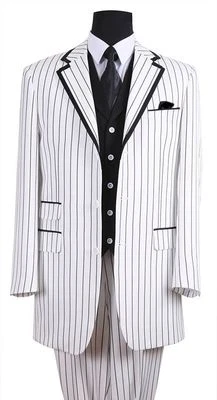 Elegante traje de lujo a rayas de lana con chaleco liso para hombre Foto 1 de 4