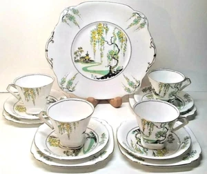 'Pagoda' Tudor 1930 Royal Standard RARO 4 tazas, platillos, pan, plato de pastel 13 piezas - Imagen 1 de 12