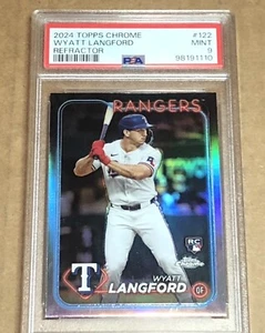 2024 Topps Chrome Wyatt Langford RC Refractor #122 Rangers PSA 9 - Picture 1 of 1