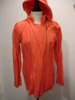 $338 Mujer M Eileen Fisher Algodón Arrugado Acero Chaqueta con Capucha Rojo Naranja Cremallera Foto 1 de 4