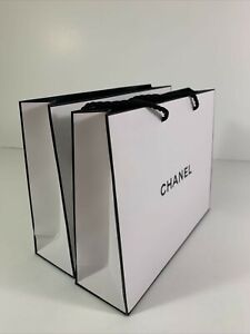 Lot of 2 CHANEL White Black Shopping Gift Paper Bag 10" x 8" x 3", Authentic