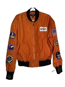 Rare Forever 21 Orange NASA MA-1 Style Flight Bomber Jacket Medium M - Bild 1 von 10