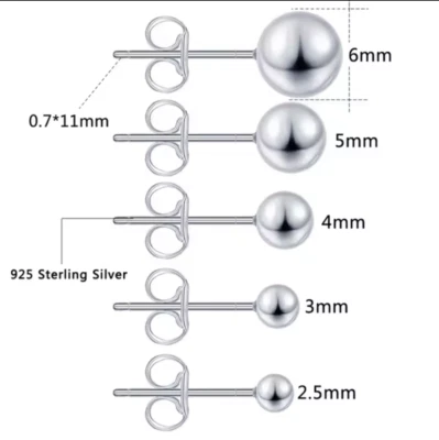 Aretes de bola redondos de plata de ley S925 Foto 1 de 4