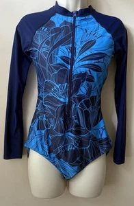 NWOT Women Long Sleeve Tropical Leaf Print Swimsuit Rash Guard Paddleboard - Picture 1 of 7