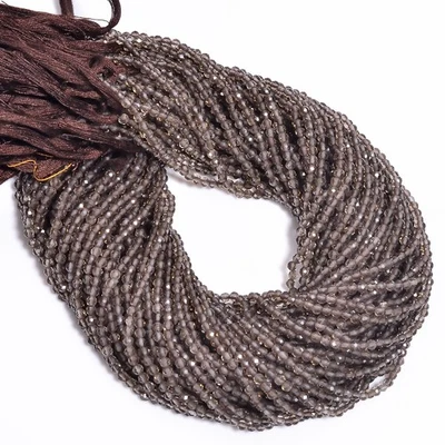 Piedras preciosas de cuarzo ahumado natural forma redonda cuentas facetadas hilo de 3 mm 12,5" Foto 1 de 2