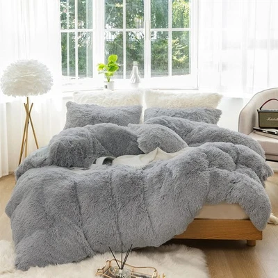 Plush Shaggy Duvet Cover Set 3 Pieces Aesthetic Fluffy Comforter Cover Set Ul... - Image 1 of 4
