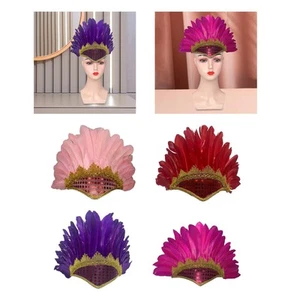 Feather Headdress Chief Indian Native Hat for Masquerade Mardi Gras Carnival - Picture 1 of 23