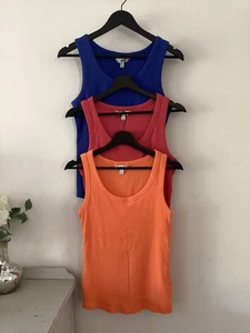 3 x M&S Chaleco Acanalado Tops, Azul, Rosa Salmón y Naranja, Reino Unido Talla 14, Buen Estado - Imagen 1 de 9