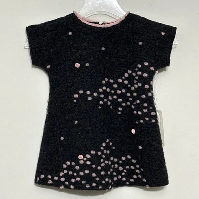 Isabel Garreton Girl Dress 2T Charcoal Gray Wool Blend Pink Textured Dot A Line - Image 1 of 4