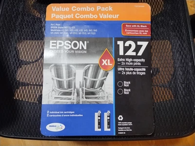 2024 GENUINE LOT 2 EPSON #127 INK DUAL BLACK T1271 WORKFORCE 645 840 845 WF-7520 - Image 1 of 2