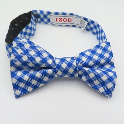 Izod 领结蓝色白色格子格纹 2.25 英寸宽预绑聚酯纤维 — 第 1/4 张图片